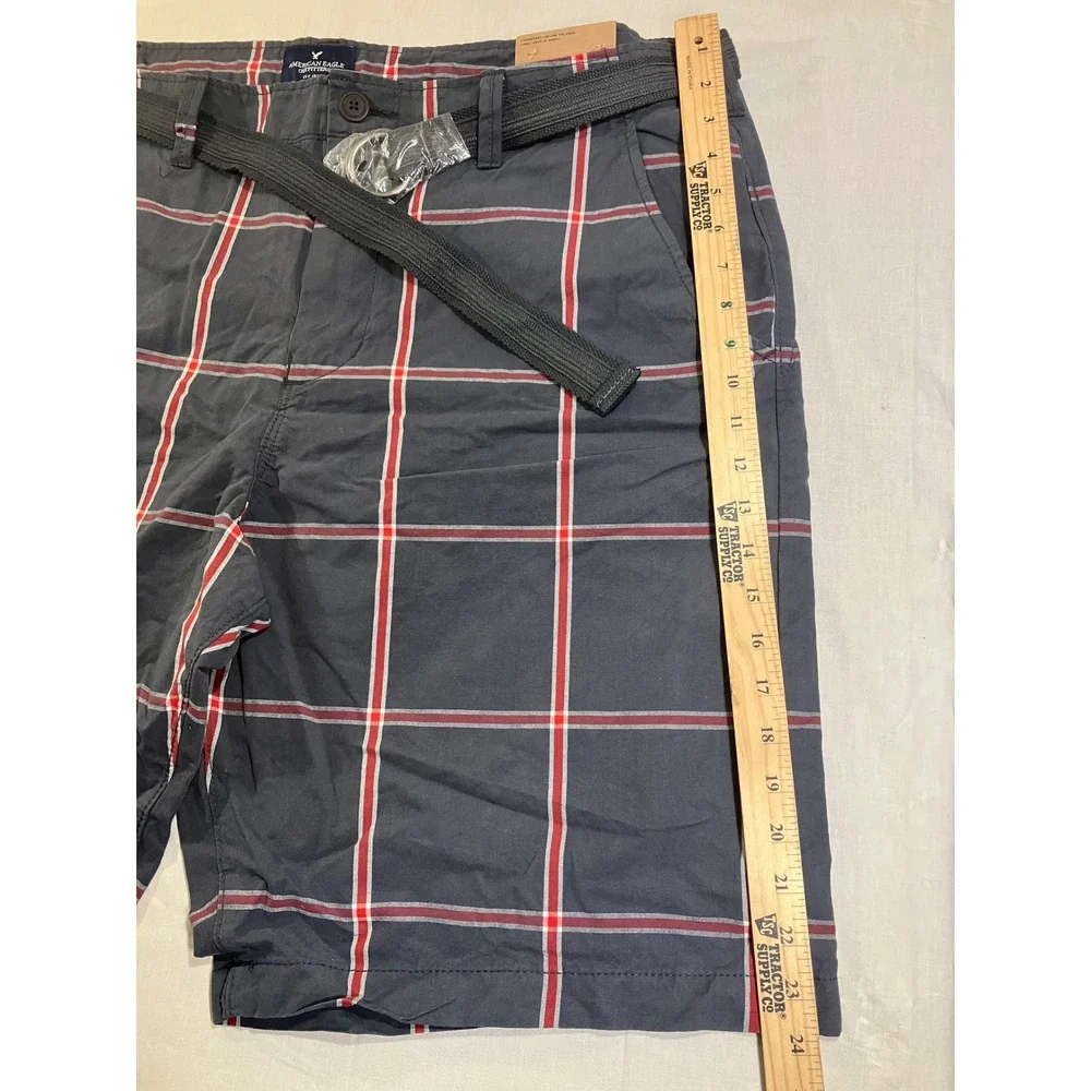 American Eagle Longboard‎ Plaid Shorts Mens 42 Navy Blue Red Belted New NWT
